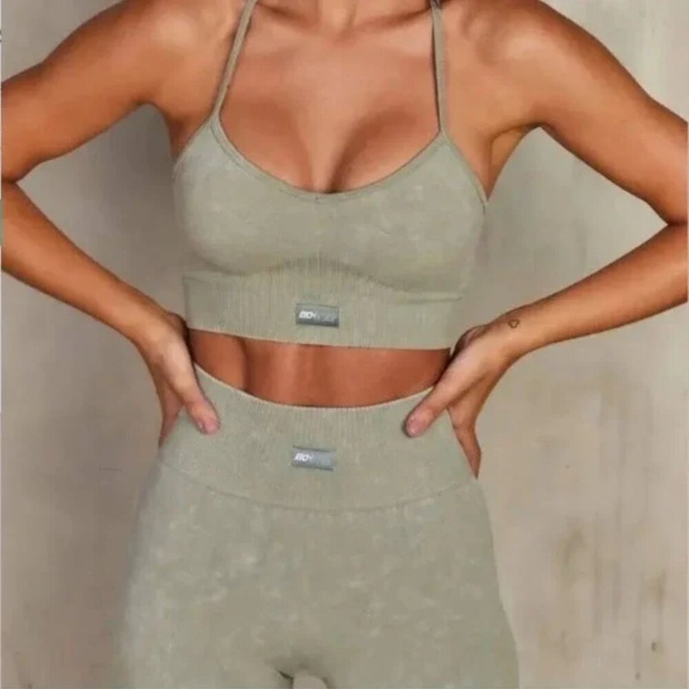 Bo+Tee Oxygen Sports bra and shorts in Sage Green